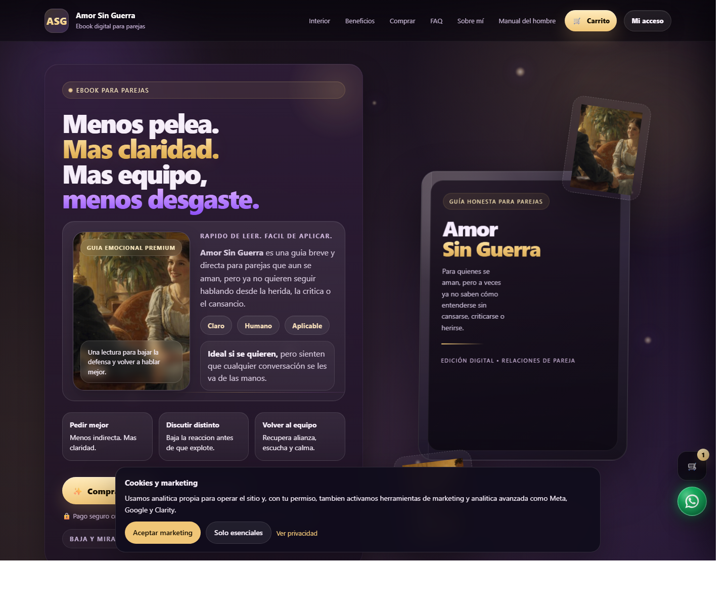 Vista previa de la landing Amor Sin Guerra