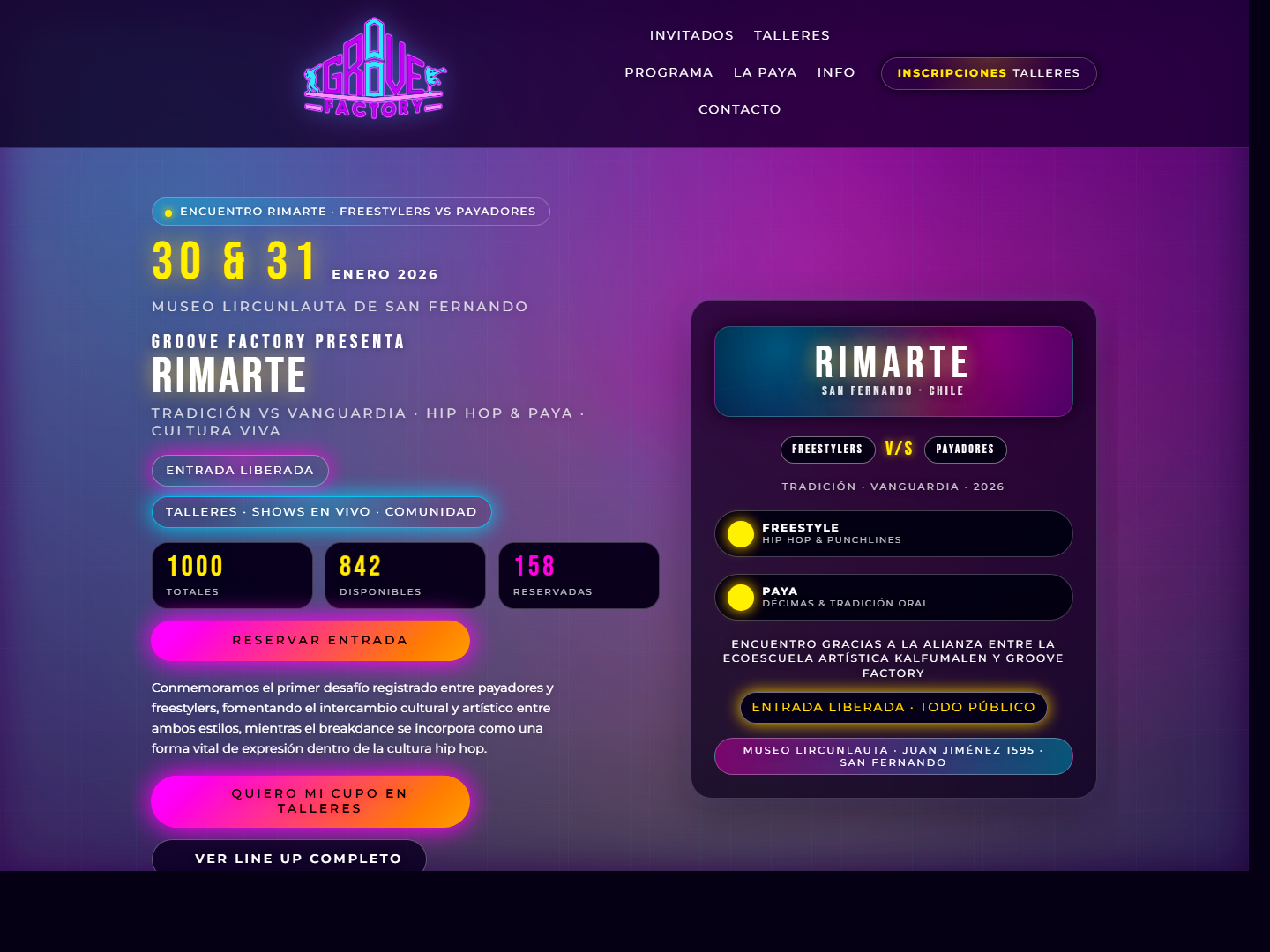 Vista previa de la landing Rimarte de GrooveFactory
