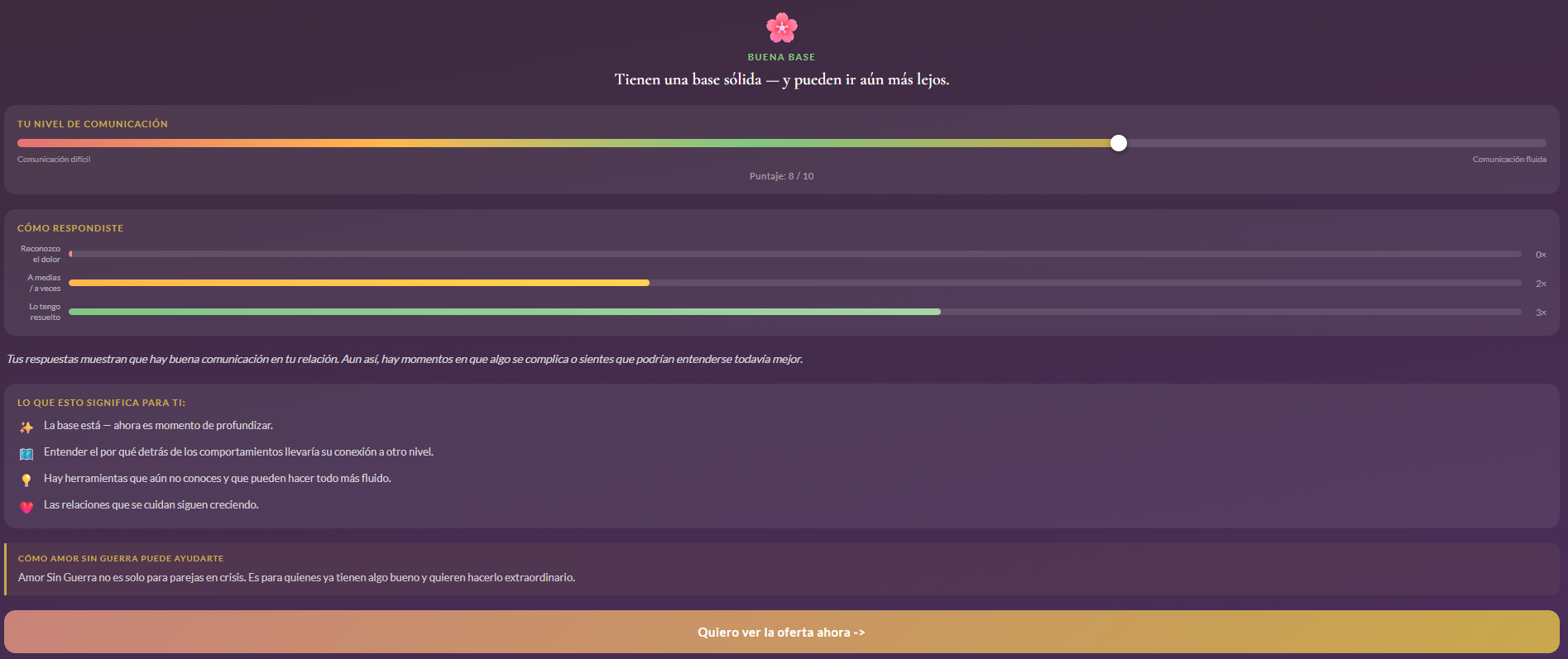 Vista previa del quiz para parejas de Amor Sin Guerra